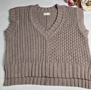 Altar'd State V-Neck Sweater Vest in A Tan Color